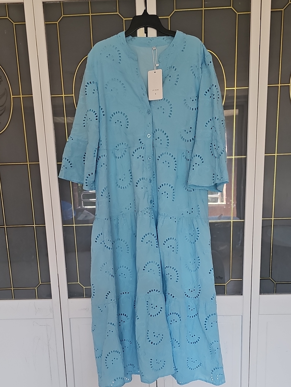Blue Eyelet Midi Dress - Unknown Brand